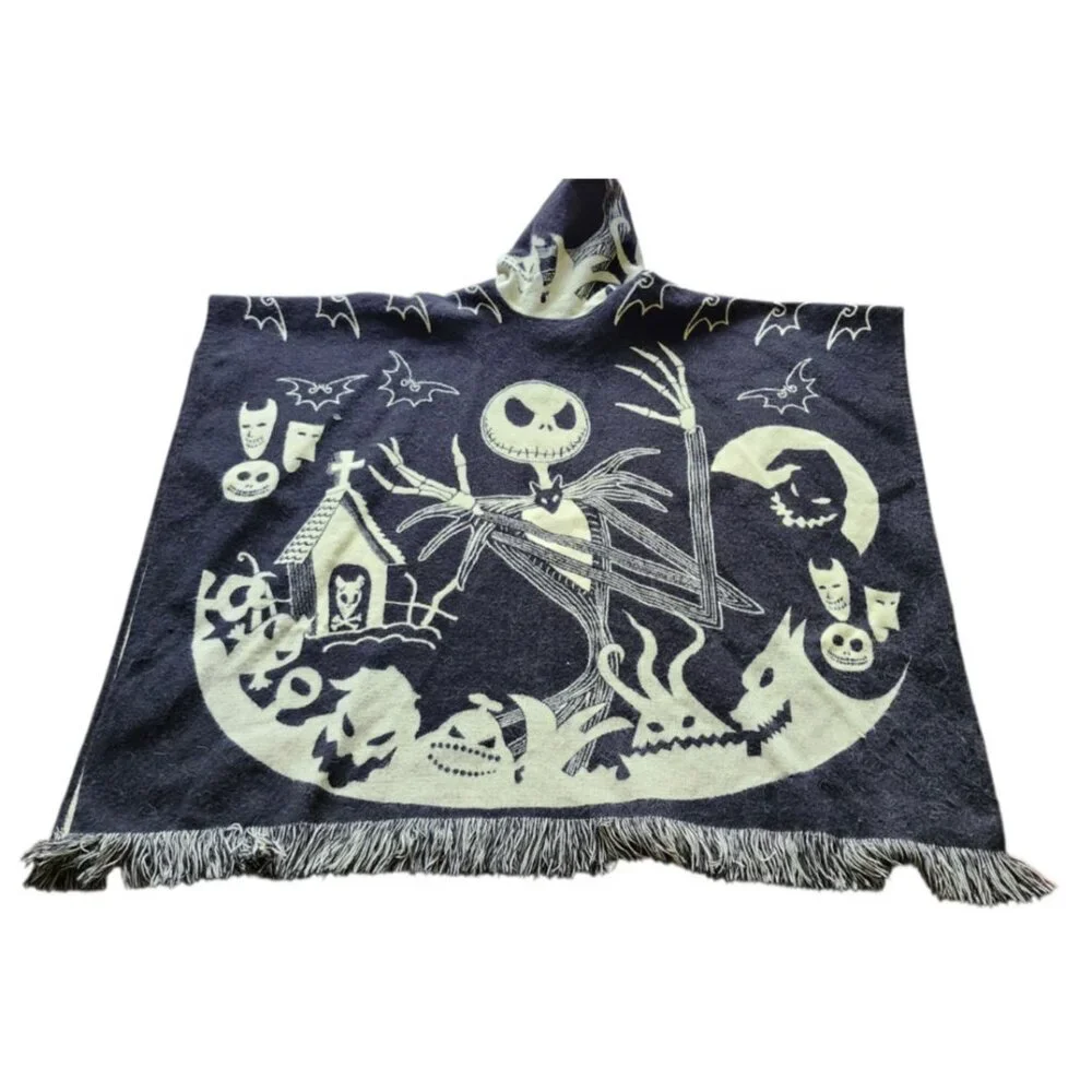 Nightmare Before Christmas Jack Skellington Hooded Alpaca Poncho Fringe